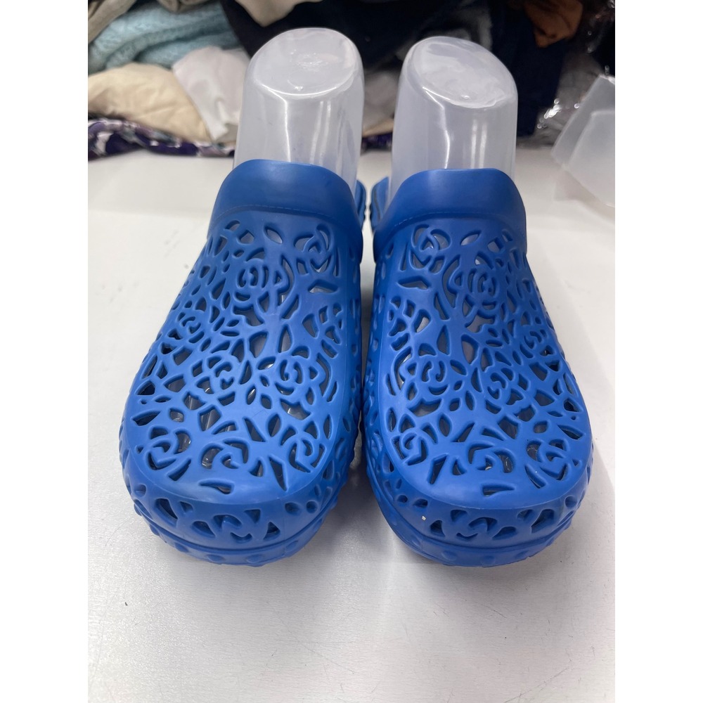 Dansko Blue Rubber Laser Cut Floral Filigree Clogs Mules Size 38